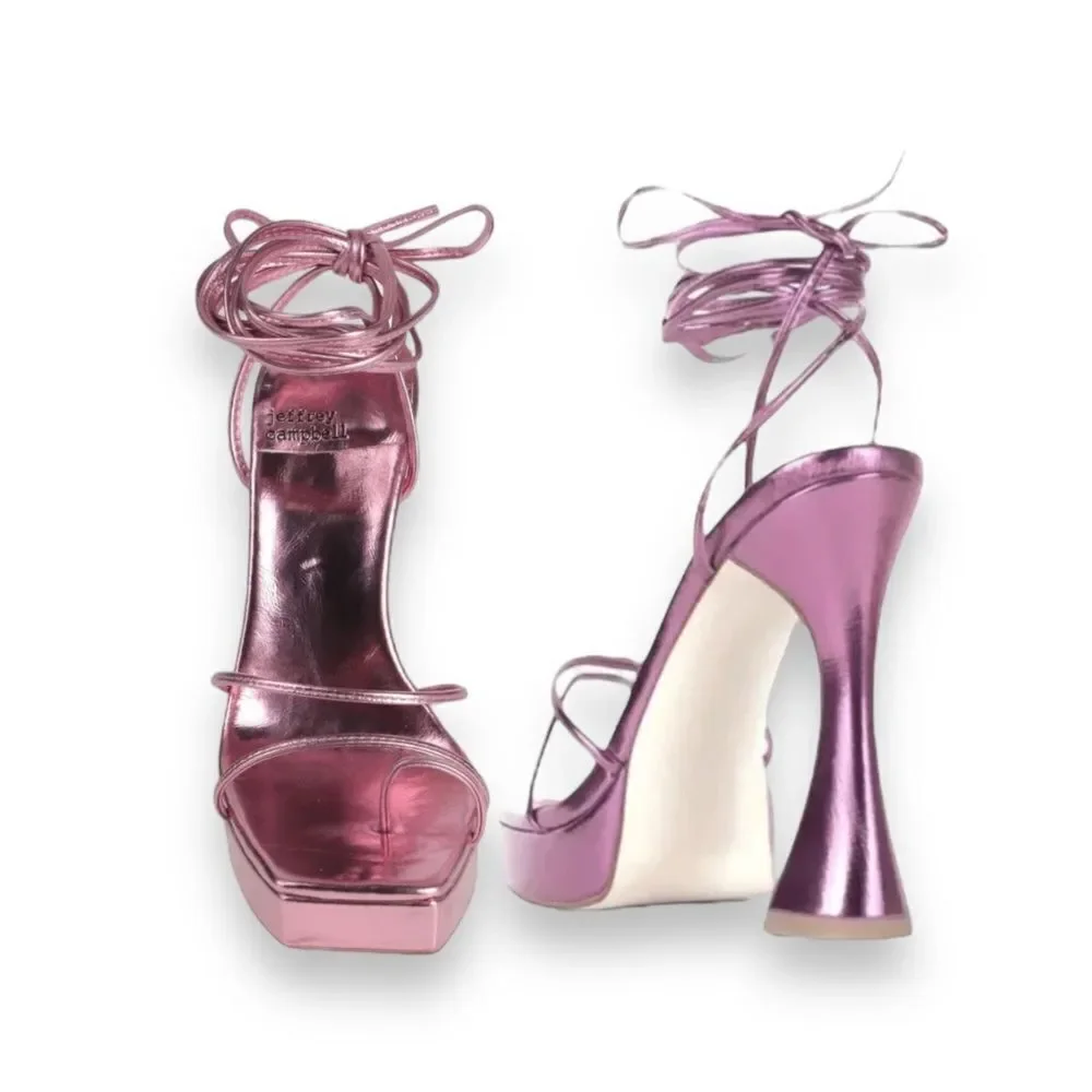 Jeffrey Campbell Primadonna Pink Open Toe Ankle Lace Up Heels NEW